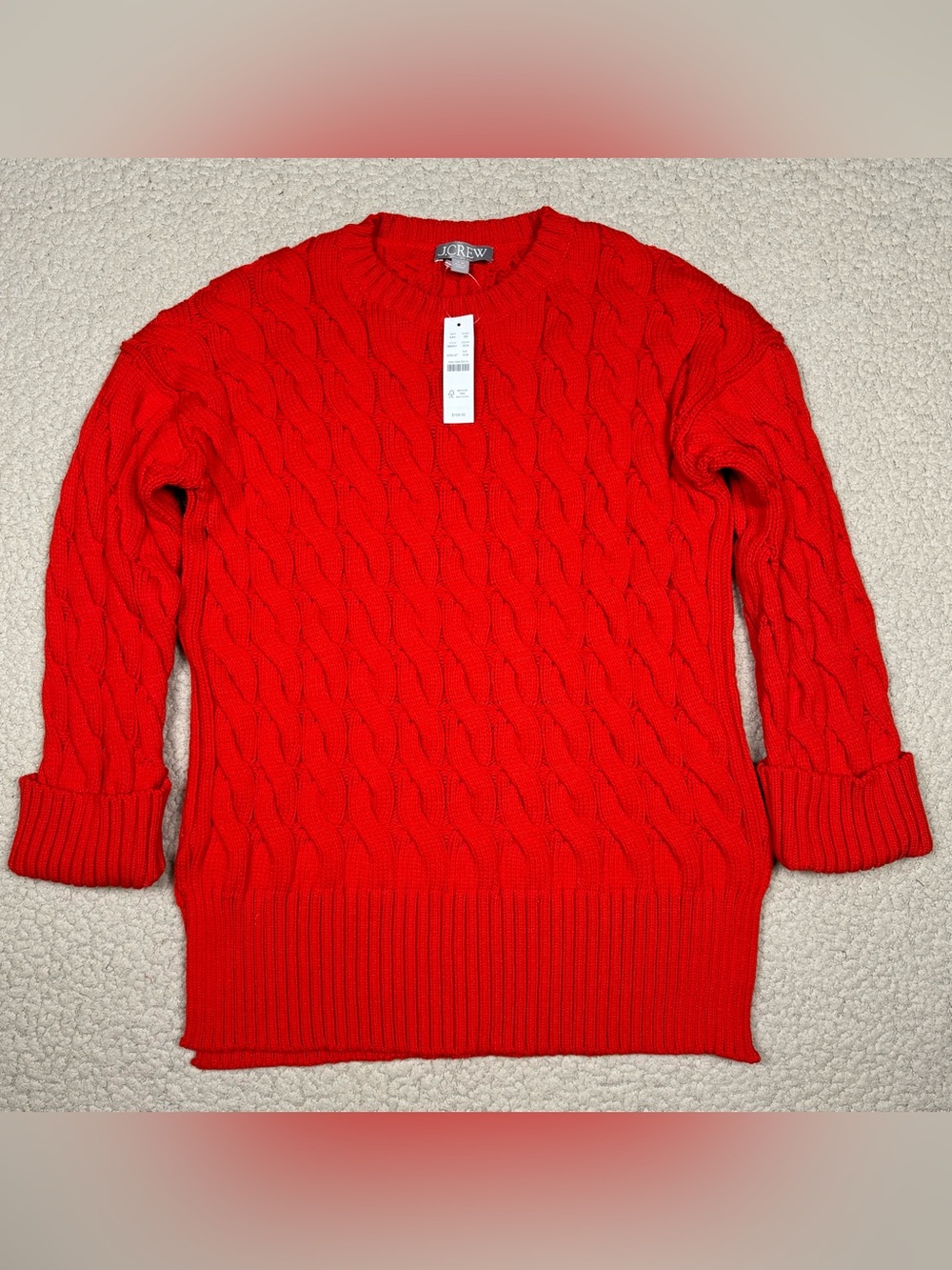 J. Crew Cotton Blend Cable Knit Side-Slit Crewneck Sweater